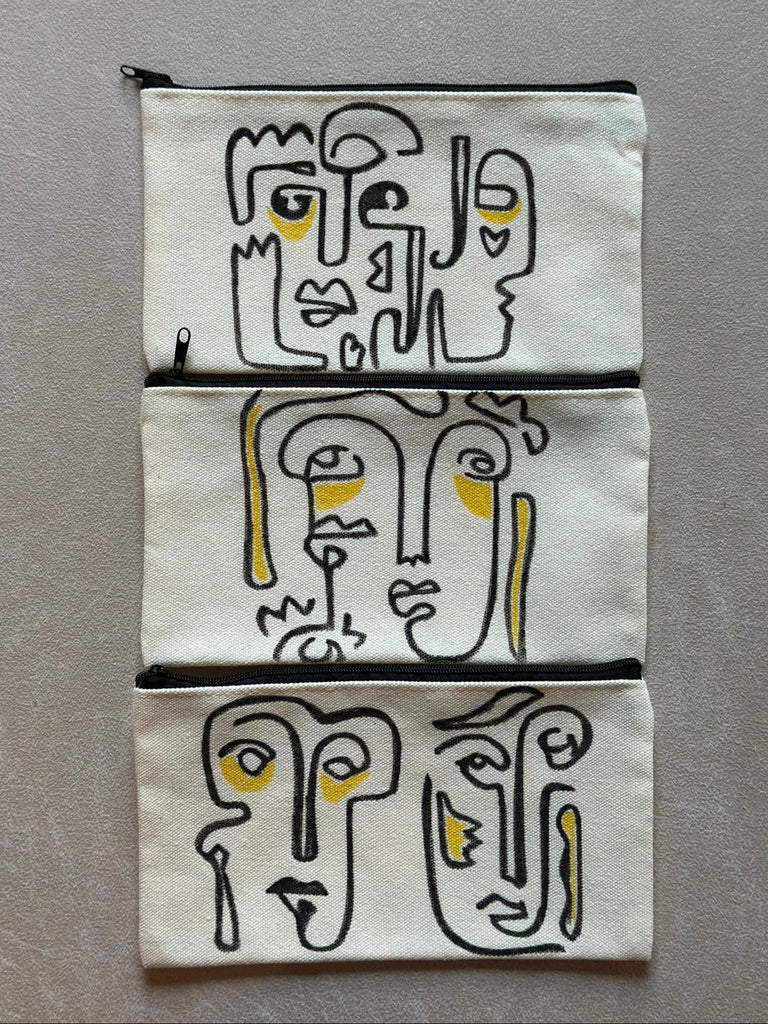 Abstract Faces Collection – Hand-Painted 3-Piece Multi-Purpose Bag Set