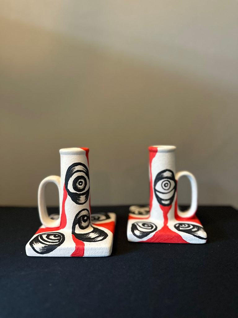 Light of the Eyes – Hand-Painted Ceramic Candle Holder Pair